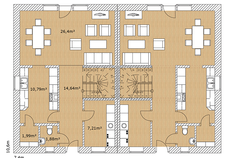 Schwedenhaus Doppelhaus Erdgeschoss Grundriss