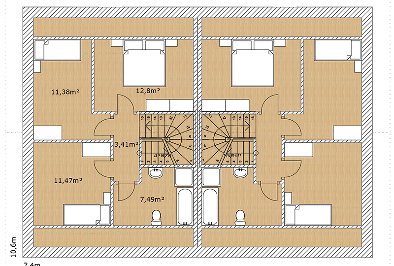 Schwedenhaus Doppelhaus Obergeschoss Grundriss
