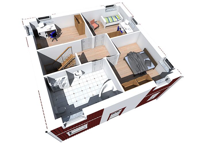 Berg Schwedenhaus Stadtvilla Obergeschoss Innenansicht