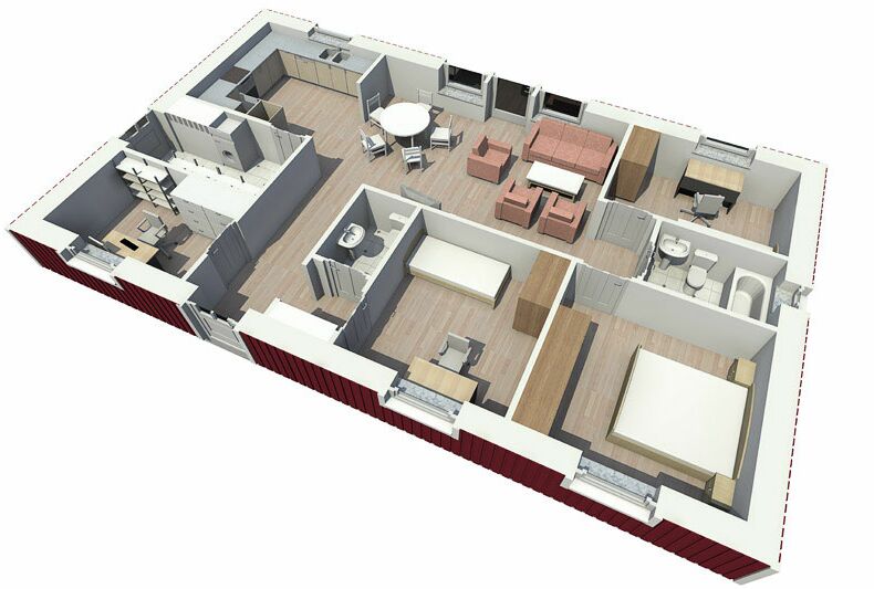 3D Innenansicht Untergeschoss Älmhult 100 Schwedenhaus